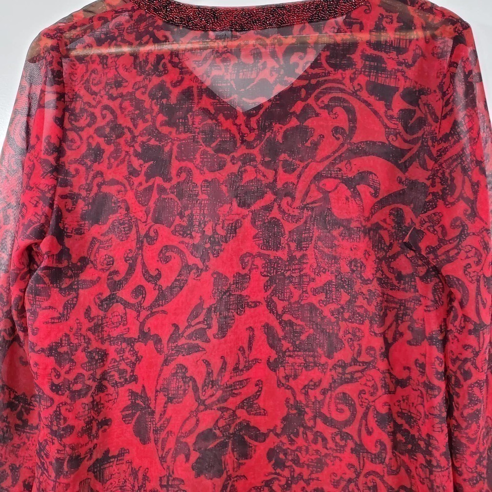 Chico's Embellished 100% Silk Baka Tunic Blouse Red Black Size 0 / Small - Picture 6 of 10